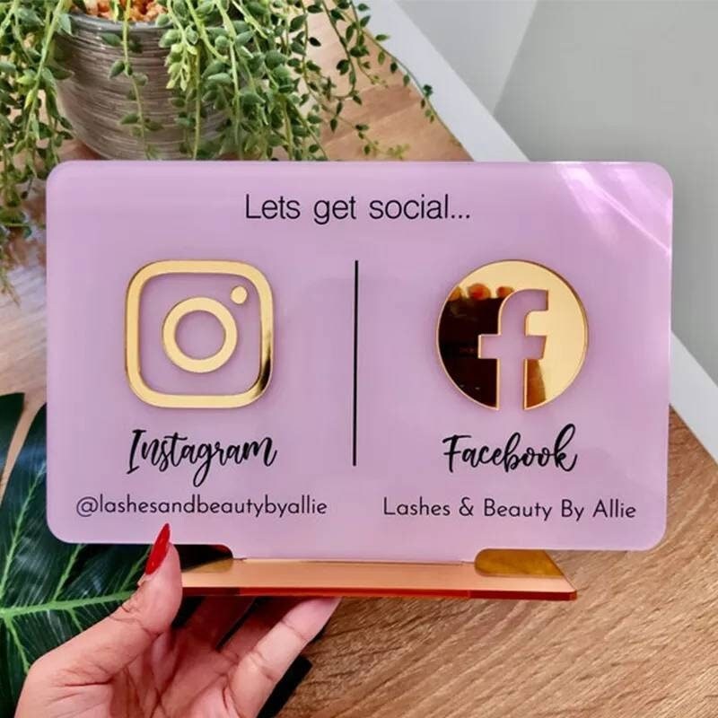 Custom Business Display Social Media Instagram Facebook Icon Contact Info Follow Me Advertising Sign Personalized