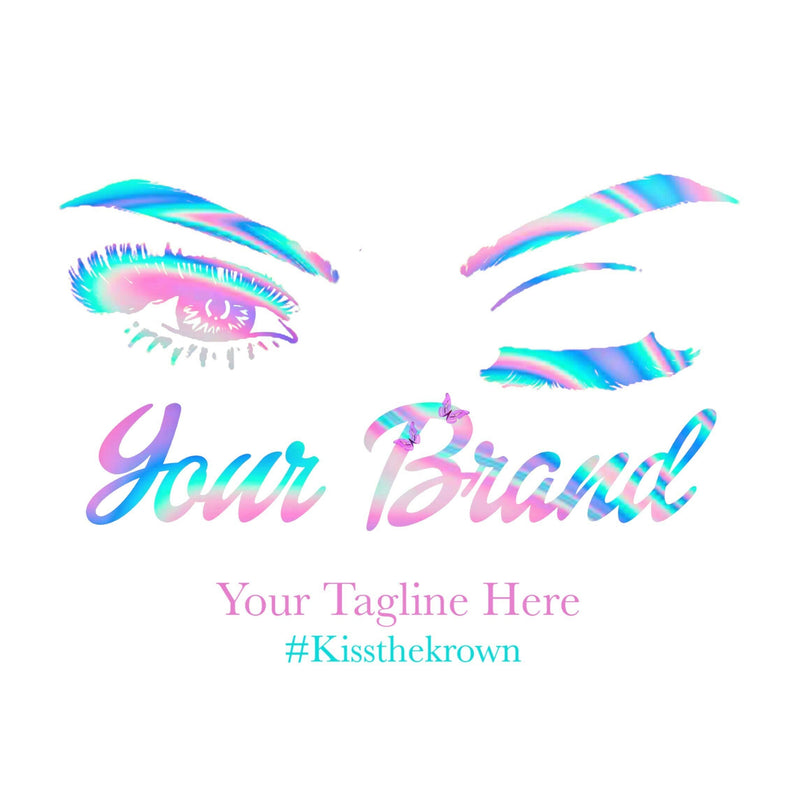 Custom Beauty Logo Personalized Professional Eye Catching Beauty Makeup Artist Eyelashes Eyebrows Cosmetics Holographic Cotton Candy
