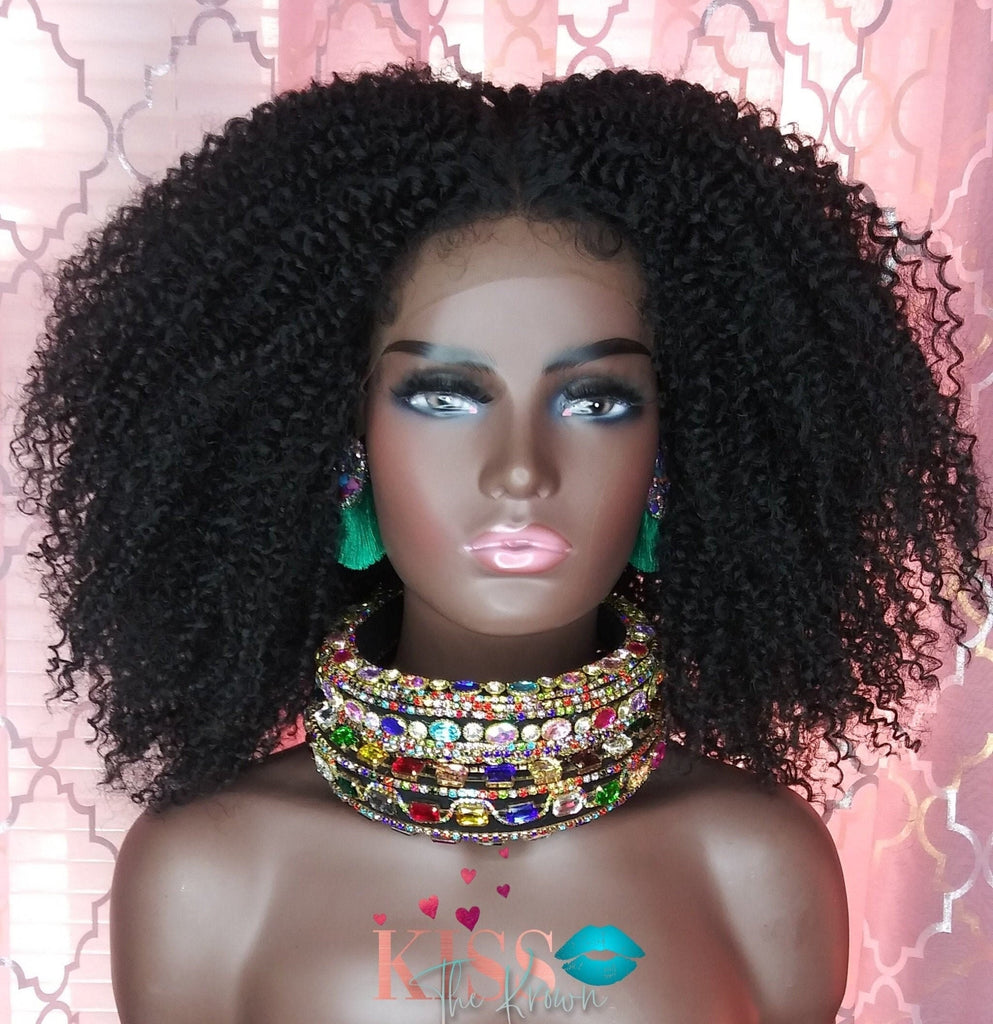 ZEYLI~Lace Front Wig Synthetic Kinky Curly Afro Wig Natural Hairline Ready to Wear Lace Wig Middle Part Afro Curly Lace Wig