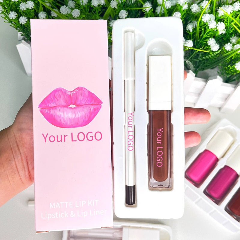 Wholesale Lip Gloss Kit with Lip Liner Set Private Label Liquid Lipstick Bulk Prefilled Tubes Packaging Box Logo Design Cosmetics Makeup