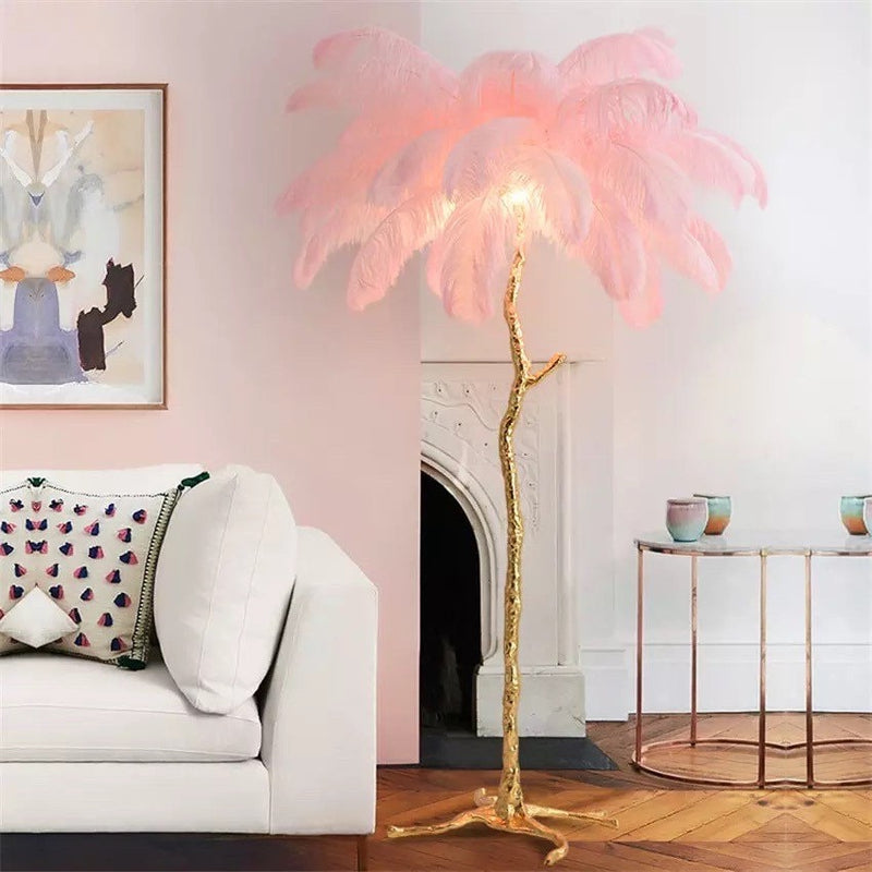 Pink Ostrich Feather Floor Lamp Glam